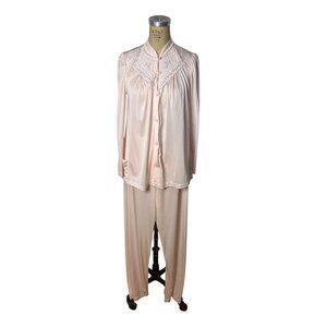 Vintage pink pajamas with embroidered yoke by Shadowline Size S/M